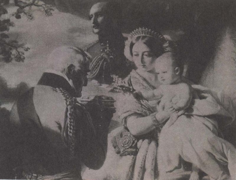 unknow artist drottning victoria och prins albert med sitt barn prins arthur 1851 oil painting image